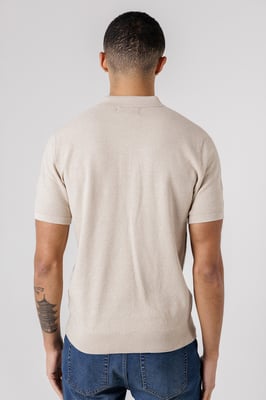 Beige Cotton Short Sleeve Button-Up Polo Shirt