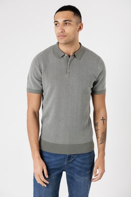 Green Cotton Short Sleeve Button-Up Polo Shirt