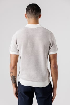 Ecru Cotton Short Sleeve V-Neck Polo Shirt