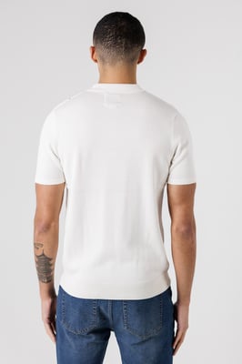 Beige Knitted Short Sleeve Button-Up Polo Shirt