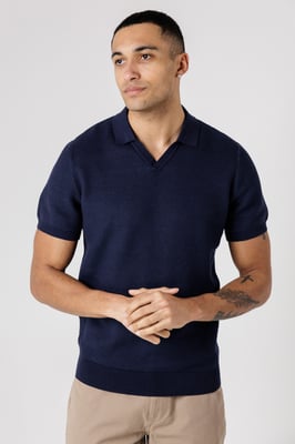 Dark Navy Cotton Short Sleeve V-Neck Polo Shirt