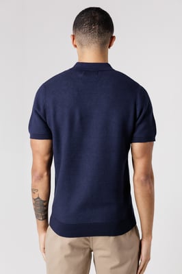Dark Navy Cotton Short Sleeve V-Neck Polo Shirt