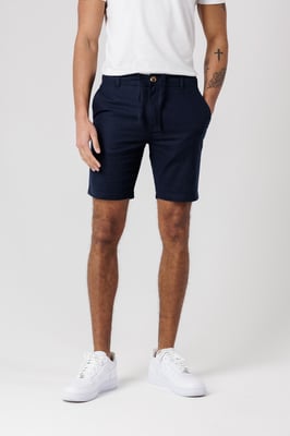 Navy Cotton Linen Shorts With Drawstrings