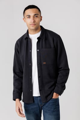 Black Cotton Blend Brush-Back Fleece Long Sleeve Shirt