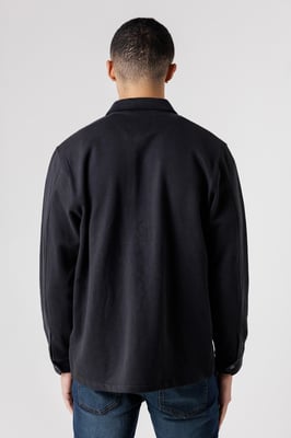 Black Cotton Blend Brush-Back Fleece Long Sleeve Shirt