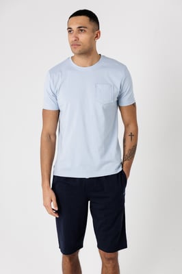 Light Blue Cotton Crew Neck T-Shirt And Shorts Pyjama Set