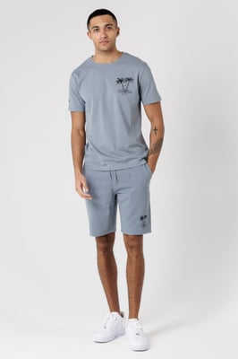Grey Palm Print T-Shirt And Shorts Lounge Set