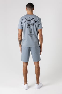 Grey Palm Print T-Shirt And Shorts Lounge Set