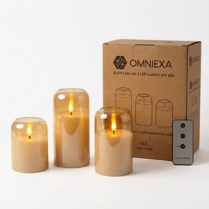MAZAZU Omniexa led kaarsenset in glas – 3 stuks – goud/amber – met afstandsbediening &