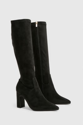 Wide Fit Faux Suede Knee High Stretch Boots