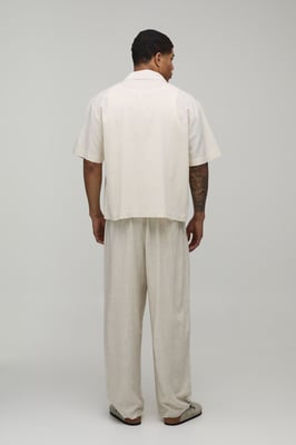 Oversized Boxy Fit Short Sleeve Linen Blend Shirt