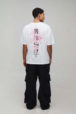 White Oversized Floral Spine Print T-Shirt