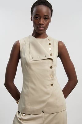 Tailored Linen Button Front Top