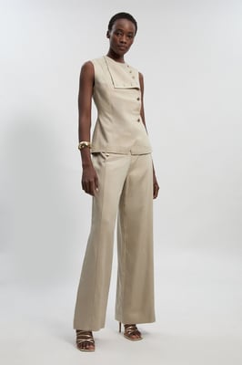 Tailored Linen Button Front Top