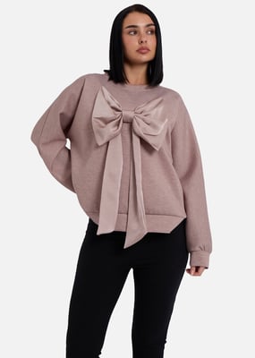 Mocha Bow Front Oversized Jumper Top