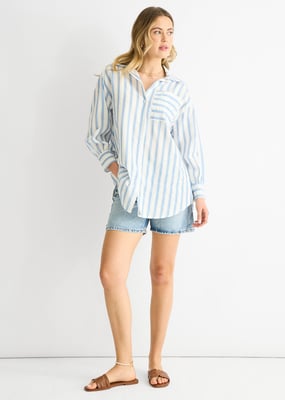 Blue Stripe Cotton Oversized Shirt