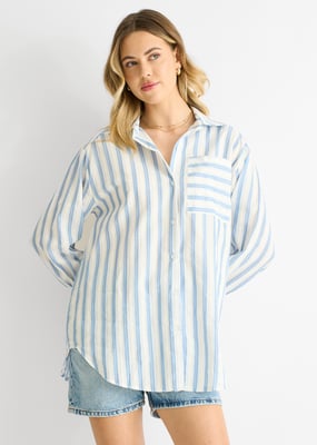 Blue Stripe Cotton Oversized Shirt
