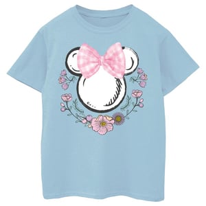 Disney Girls Minnie Mouse Bows & Flowers Cotton T-Shirt (Baby Blue)
