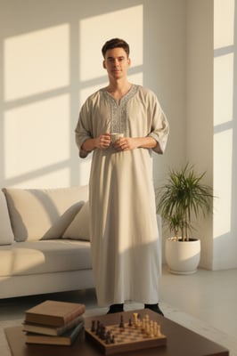 Heren grijze Marokkaanse Thobe gewaad Eid Djellaba Gandoura Jubba LFS-HM65