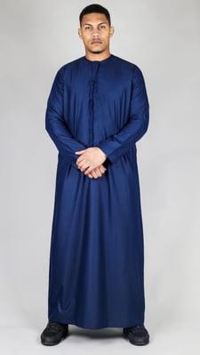 Marineblauwe Thobe Emirati Islamitische Jubba Robe Eid Tassel Regular Fit voor heren