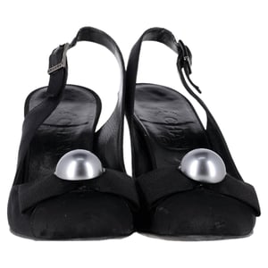 Chanel Bow Pearl Embellished Slingback Pumps in Black Satin