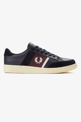 Fred Perry B725 Leer Suède Heren Sneakers Marine/Ecru/Dieprood