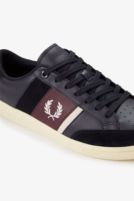 Fred Perry B725 Leer Suède Heren Sneakers Marine/Ecru/Dieprood