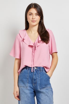 Ruffle Neck Angel Sleeve Top