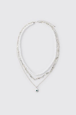 Layered Evil Eye & Barbed Wire Effect Necklace
