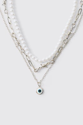 Layered Evil Eye & Barbed Wire Effect Necklace