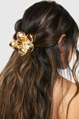 Gold Hibiscus Flower Claw Clip