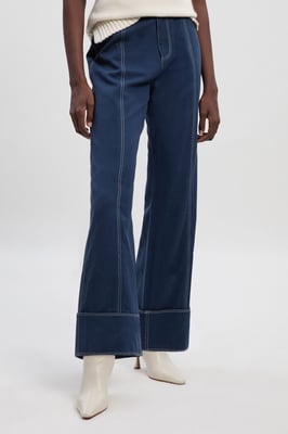 Tencel Cotton Contrast Stitch Woven Straight Leg Trouser