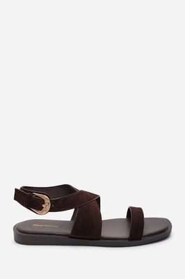 Where's That From Canopy Cross Over Strap Dark Brown Suede Sandal