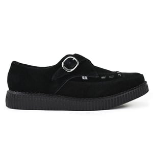 TUK Spetsiga Creeper Svarta Mocka Platåskor med Monk Buckle - A8139