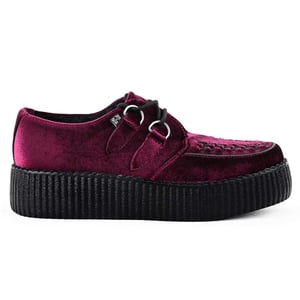 TUK Viva Höga Creeper Vinröda Sammets Platåskor Med Snörning Gothic - AV6802