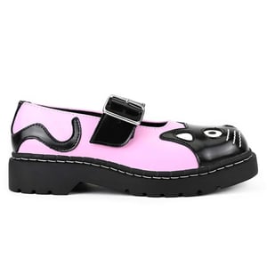 TUK Dam Mary Jane Kitty Rosa Svarta Läder Platå Goth Skor - T2344