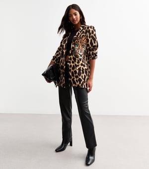 Brown Contrast Animal Edge to Edge Blazer