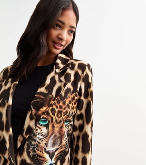 Brown Contrast Animal Edge to Edge Blazer