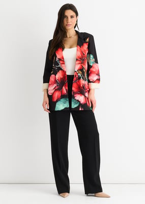 Black Floral Contrast lined Oversized Blazer