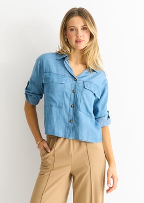 Blue Denim Look Oversized Boxy Shirt