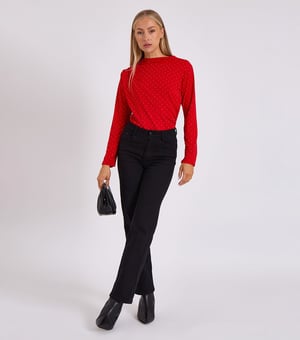 Red Diamante Stud Cowl Front Bodysuit