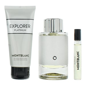 Montblanc Explorer Platinum Eau de Parfum 100ml, Eau De Parfum 7.5ml + Shower Gel 100ml Gift Set for Him
