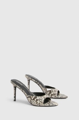 Snake High Stiletto Round Toe Heeled Mules