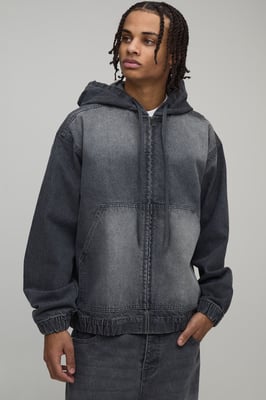 Washed Zip Through Co-Ord Denim Hoodie