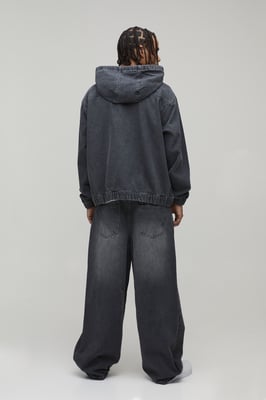 Washed Zip Through Co-Ord Denim Hoodie