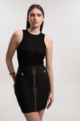 Pu Tipped Military Bandage Mini Skirt