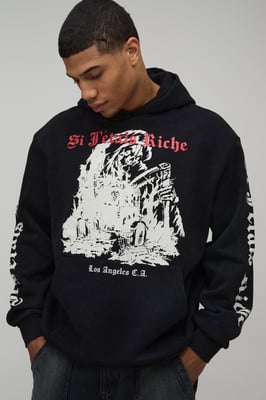 Oversized Gothic Washed Printed Hoodie