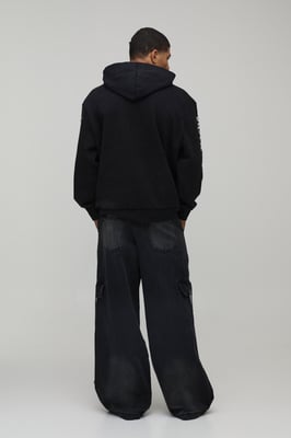 Oversized Gothic Washed Printed Hoodie
