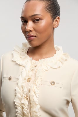 Plus Size Figure Form Bandage Knit Jacket With Woven Ruffle Trim