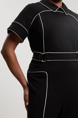 Plus Size Compact Stretch Contrast Tipped Tab Detail Tailored Jumpsuit
